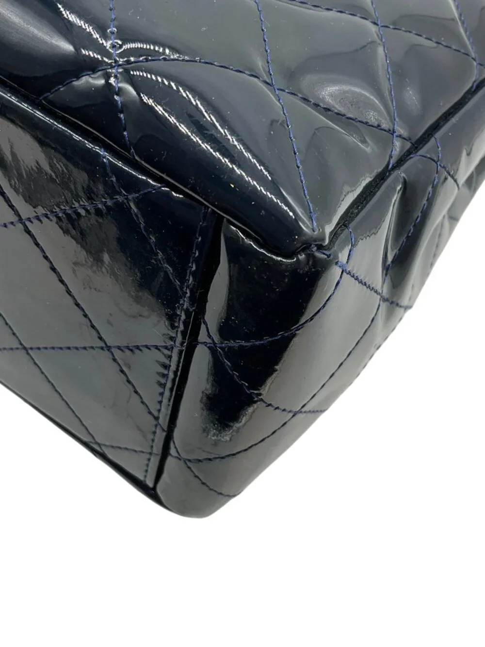 Chanel Navy Blue Patent Leather Maxi Flap Bag